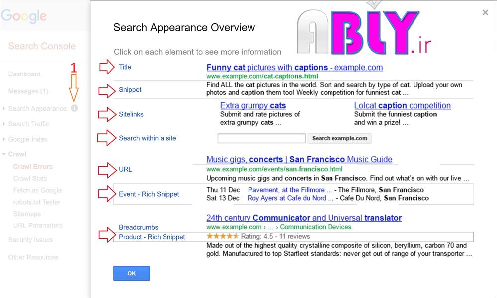 search appearance in search console